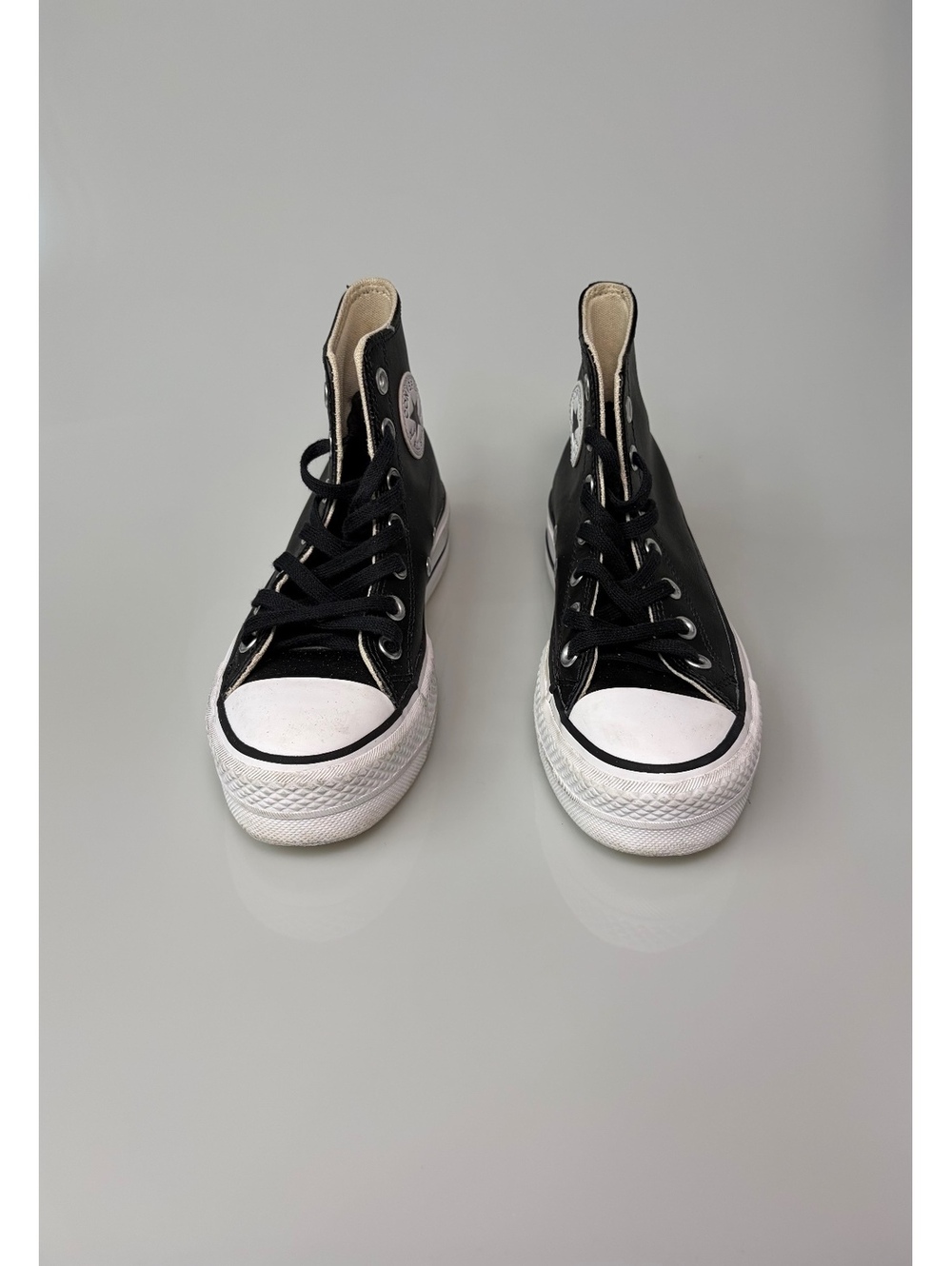 Converse Chuck Taylor All Star Black Leather High-Top Sneakers, Women's Size 5.5